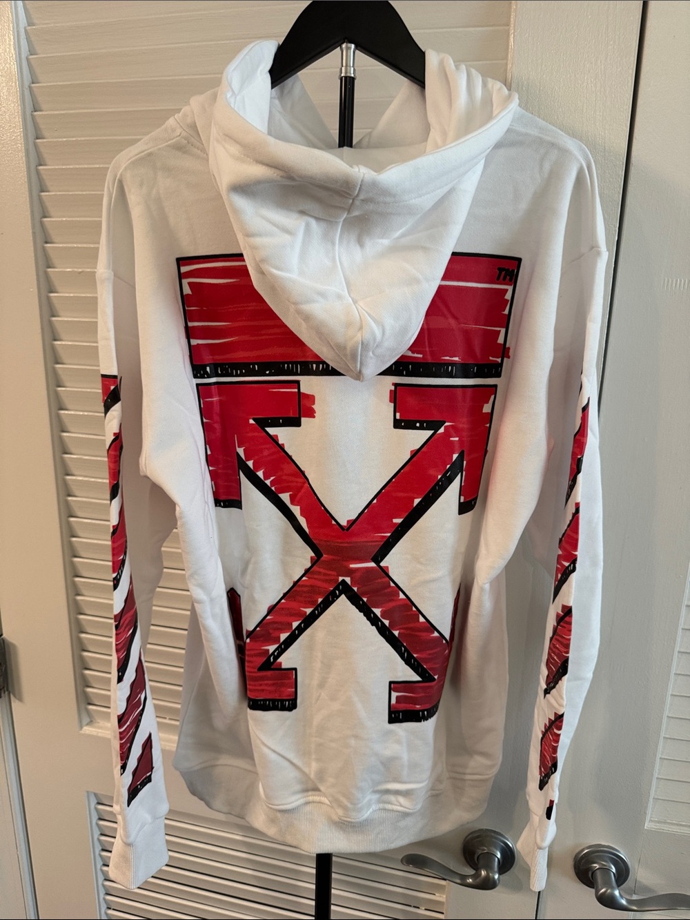 New! Off-White Marker Slim Hoodie (White/Red) from the (SS21) collection.